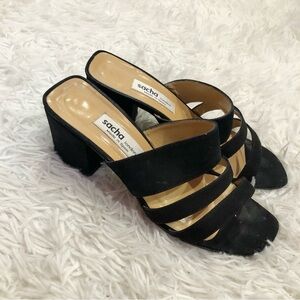Sacha London Suede Strappy Slip On Block Heels Black 7
